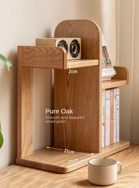 Oak Solid Wood Desktop Multi-Layer Bookshelf