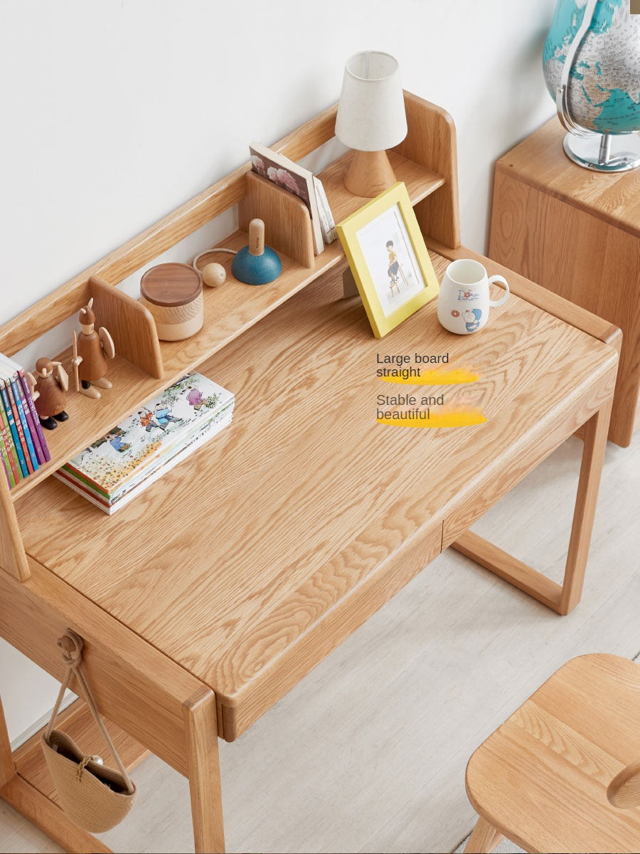 Oak solid wood kids study table can be lifted and adjusted