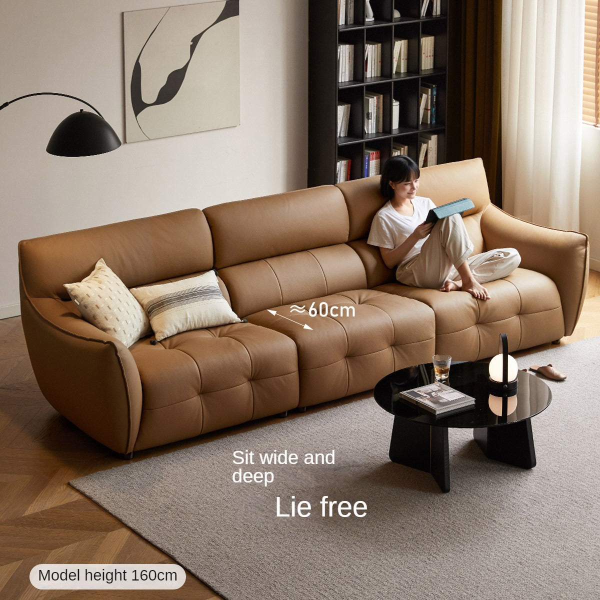 Leather module Italian high back straight sofa