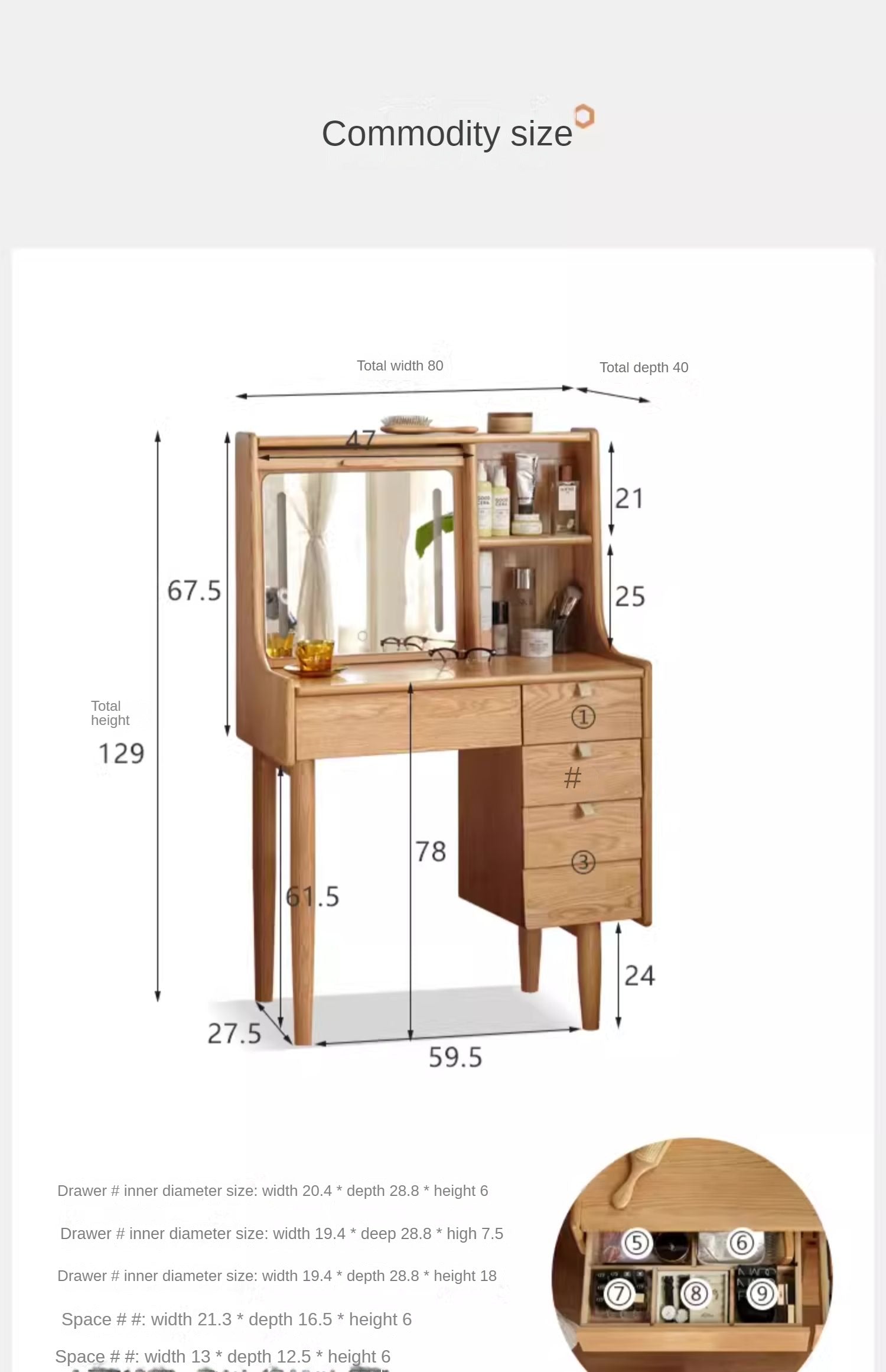 Oak solid wood Japanese bamboo curtain dressing table