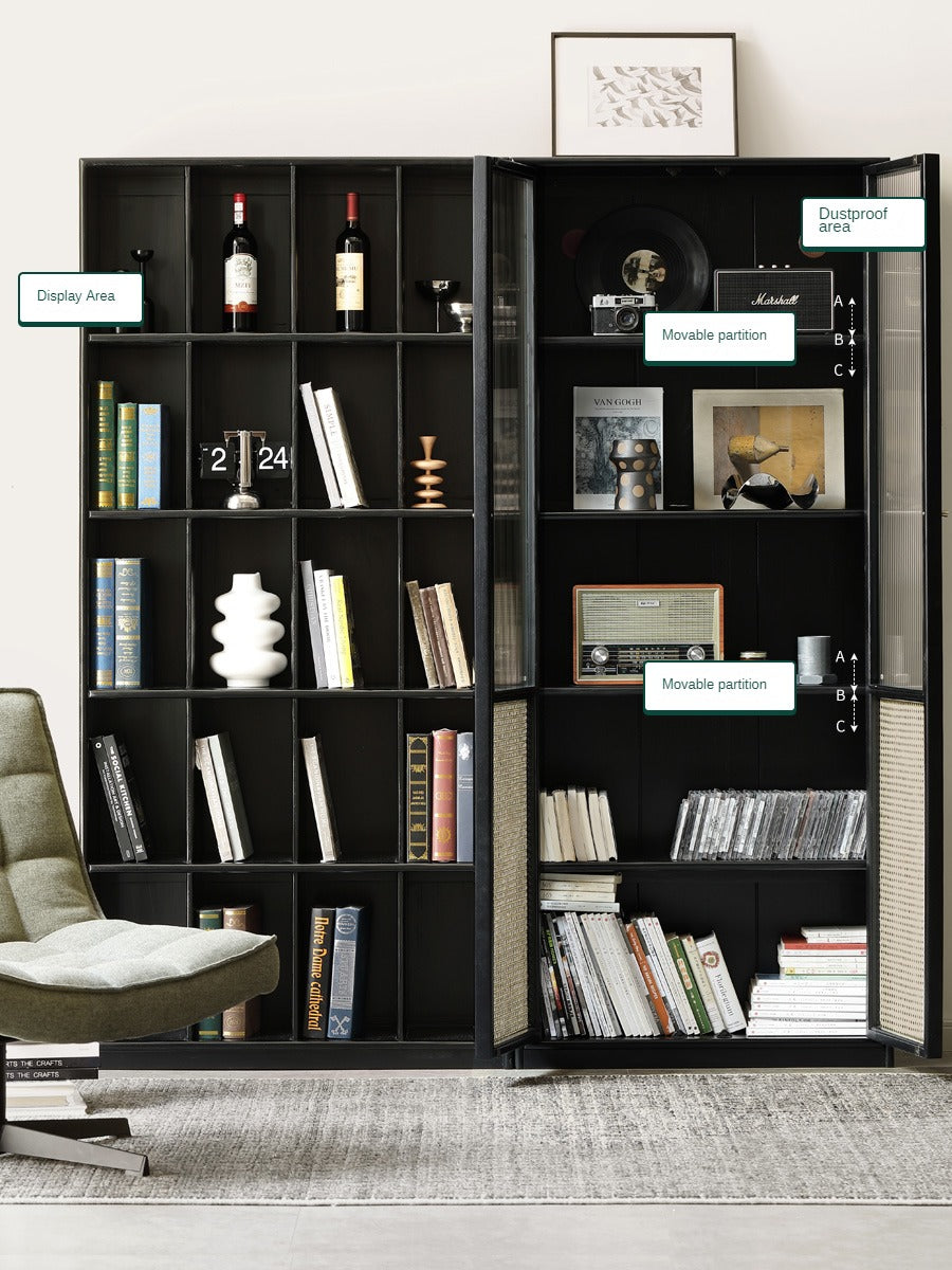 Oak solid wood bookcase black retro<