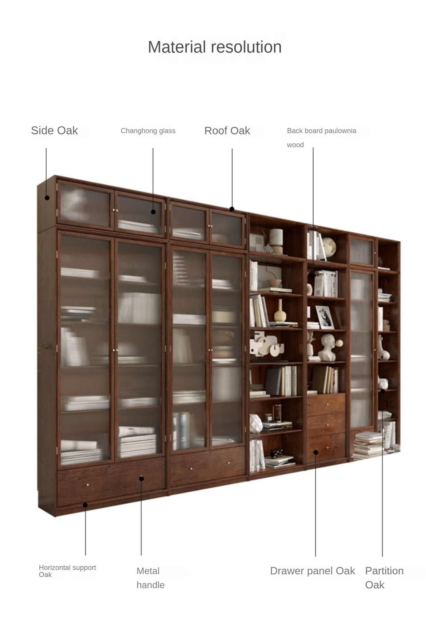 Oak solid wood dust-proof glass door wall floor-to-ceiling bookshelf-