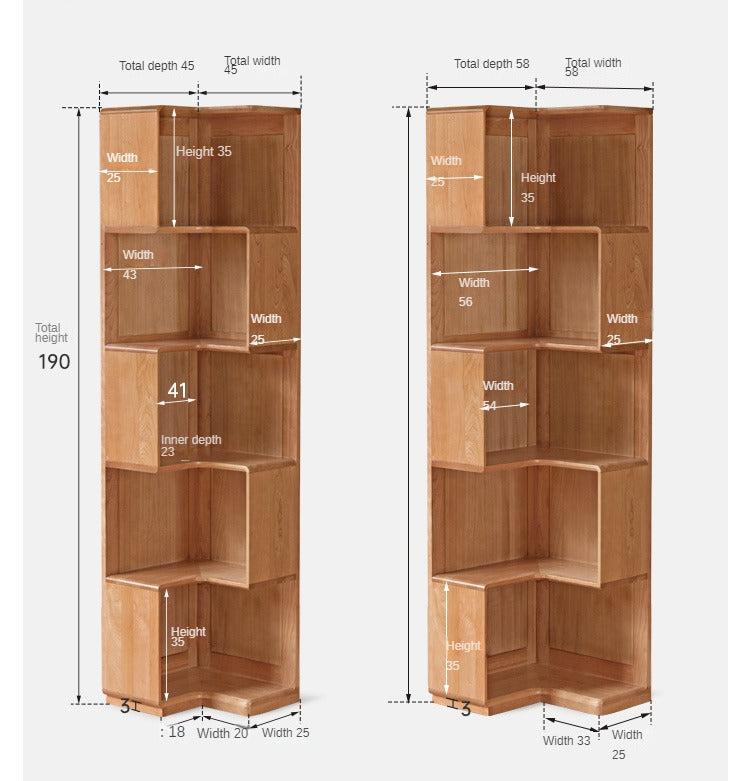 Cherry Solid Wood Corner Bookcase Floor Storage Cabinet<