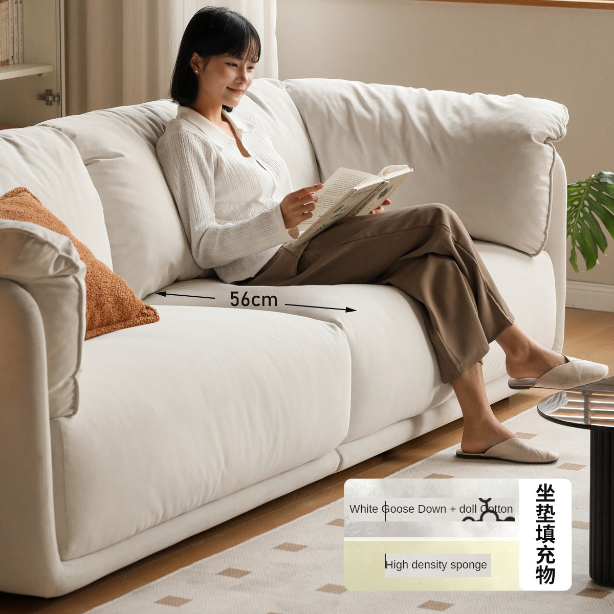 Fabric down sofa white cream style)