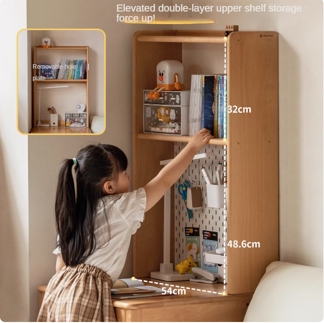 Beech solid wood children's desk bookshelf integrated