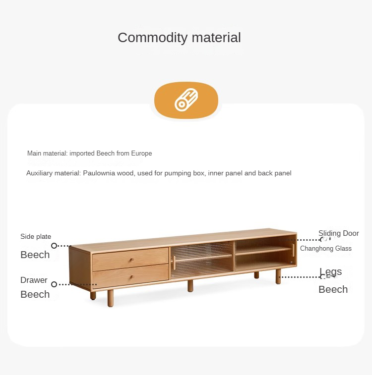 European Beech solid wood large capacity TV cabinet