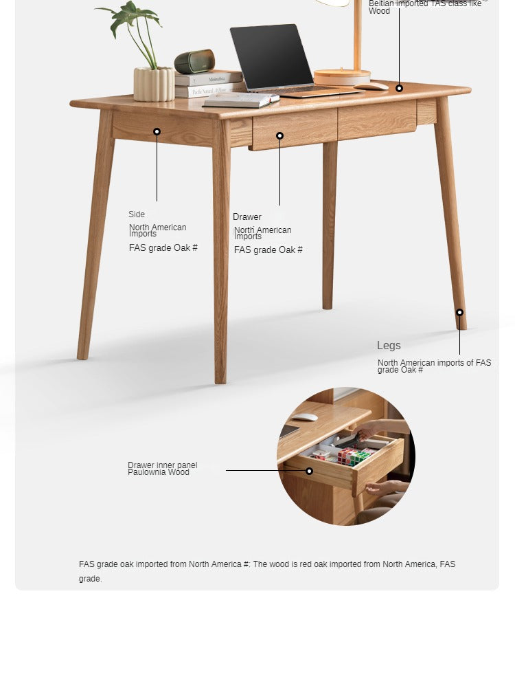 Oak solid wood Office desk spindle-shaped slanted legs: