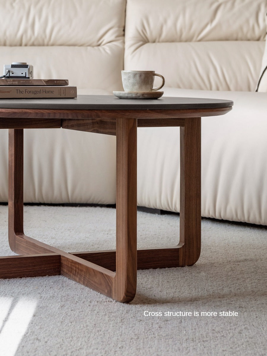 Black Walnut Solid Wood Combination Coffee Table Rock Surface