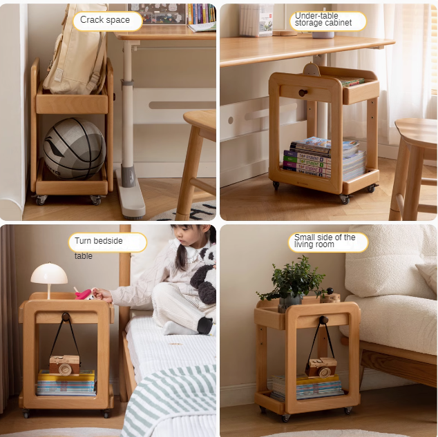 Beech Solid Wood Children's Under-the-Table Mobile Modern Storage Rack