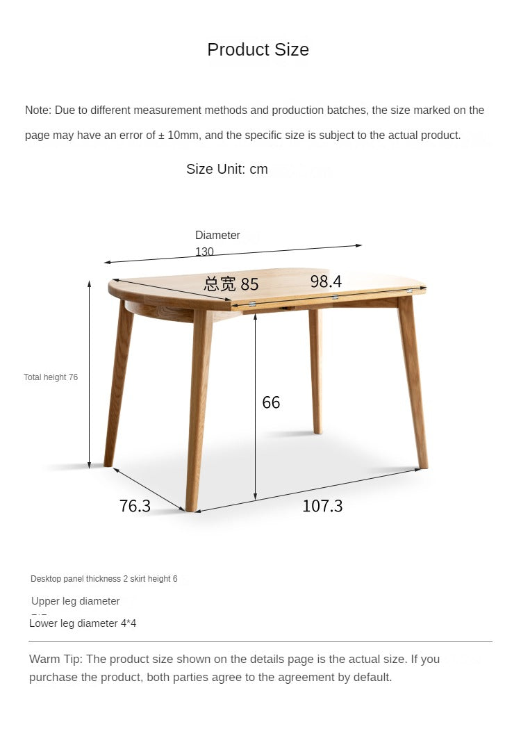 Oak solid wood folding round dining table"