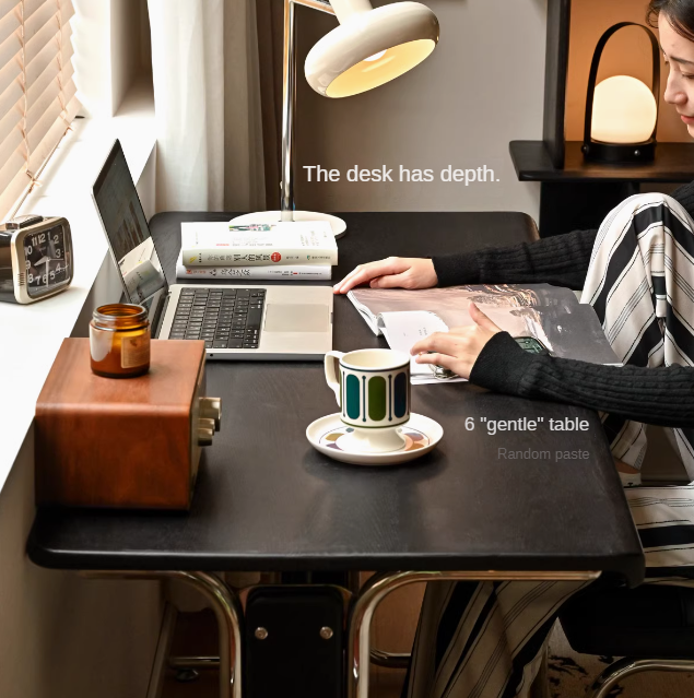 Oak Solid Wood Bauhaus Black Computer Desk