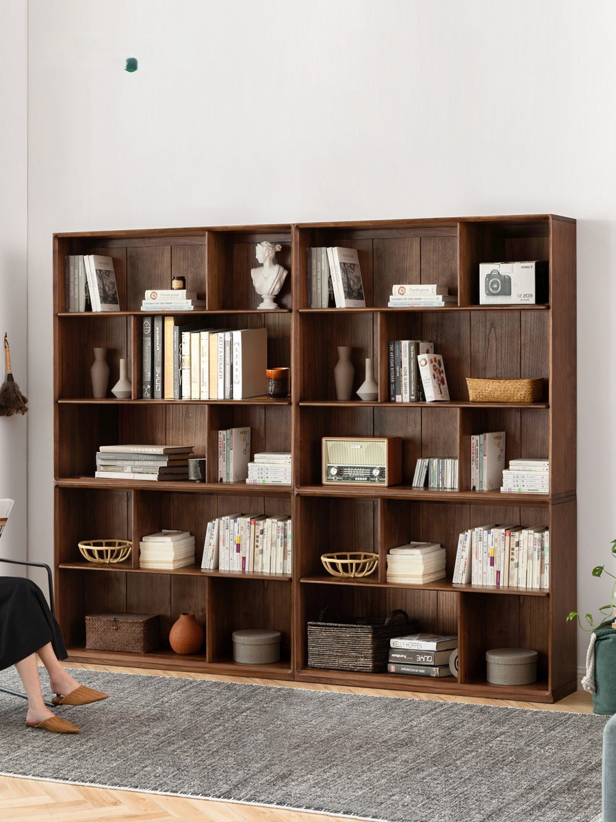 Black Walnut Solid Wood Floor-standing Low Bookcase Combination Bookshelf<