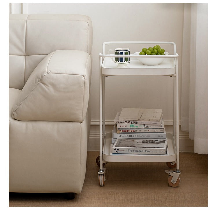 Double Layer Storage Mobile Side Table White Trolley