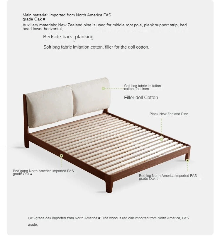 Oak Solid Wood Fabric Soft Bed<