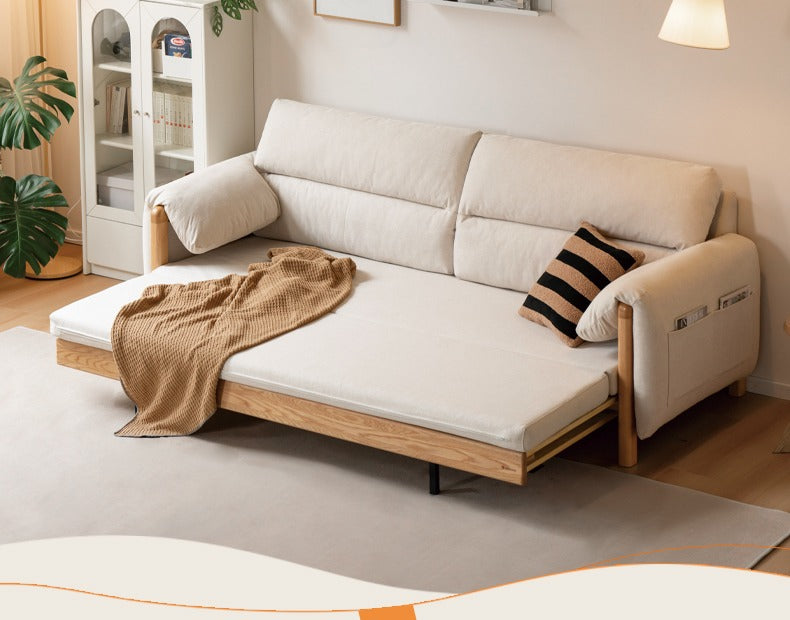 Oak Solid Wood Sitting and Sleeping Retractable Sofa Bed