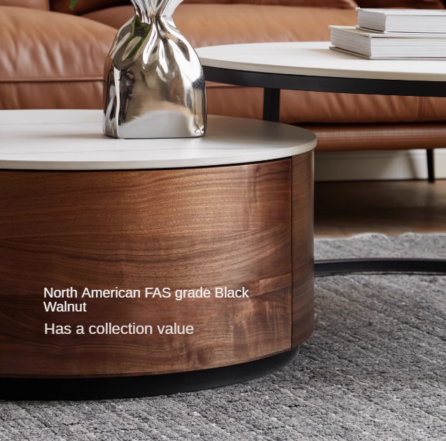 Black walnut solid wood light luxury round rock plate coffee table