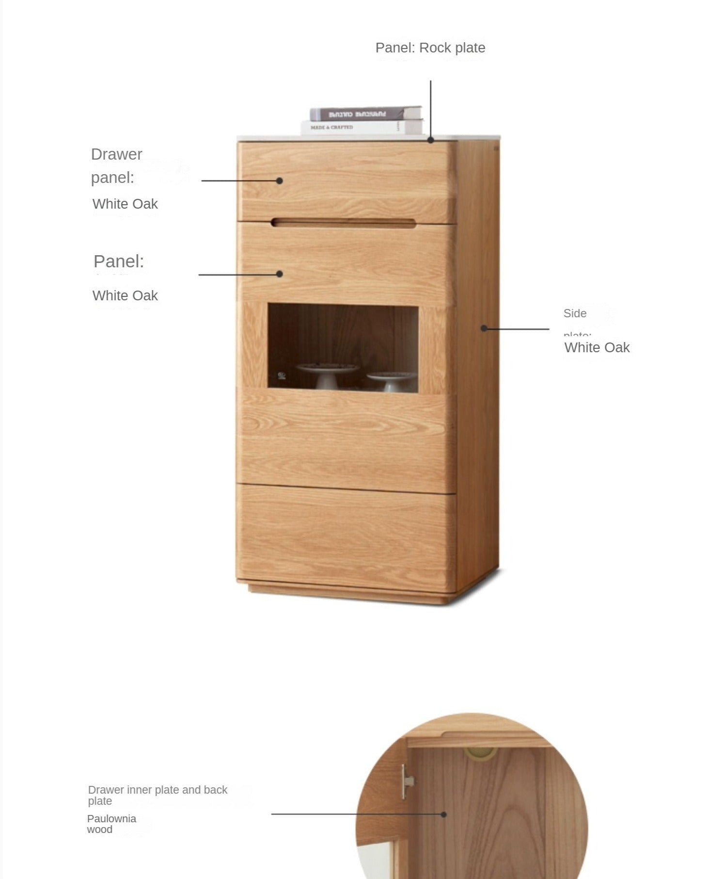 Oak solid wood rock slab side cabinet -