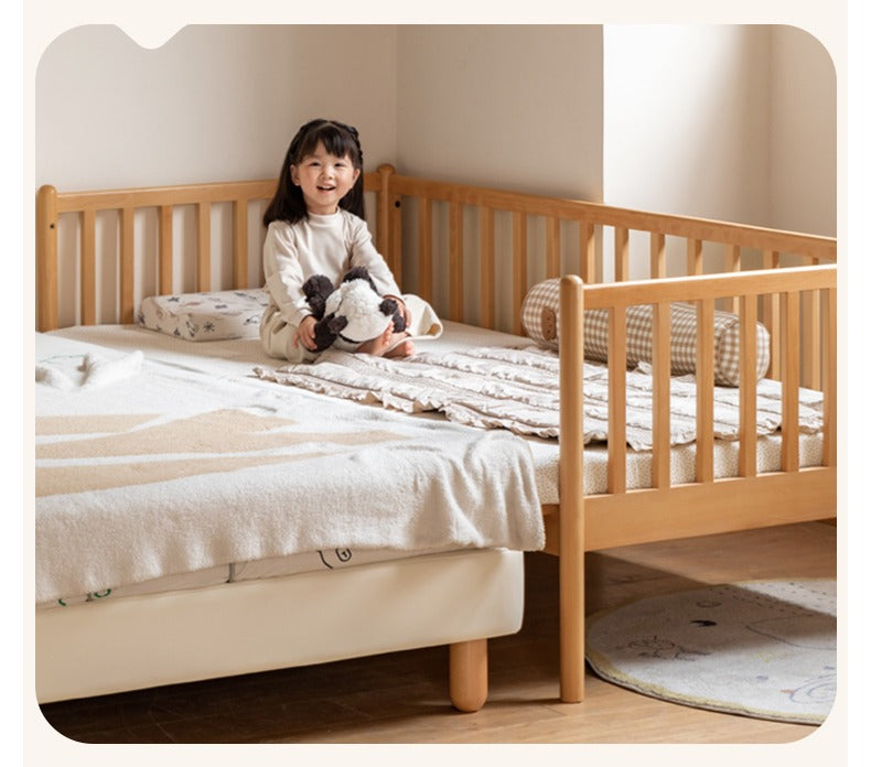 Beech solid wood children's bed with guardrails spliced bed_)