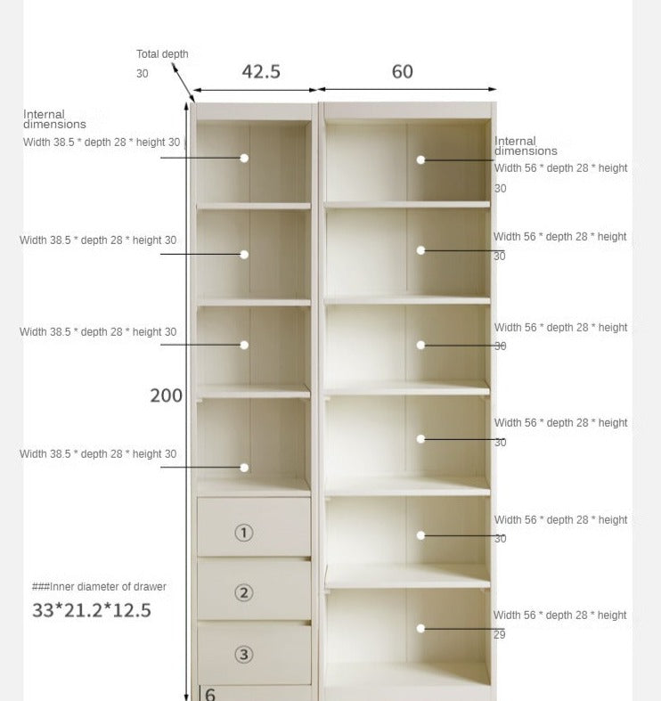 Solid wood combination bookshelf wall-to-ceiling bookcase glass door display cabinet cream style<