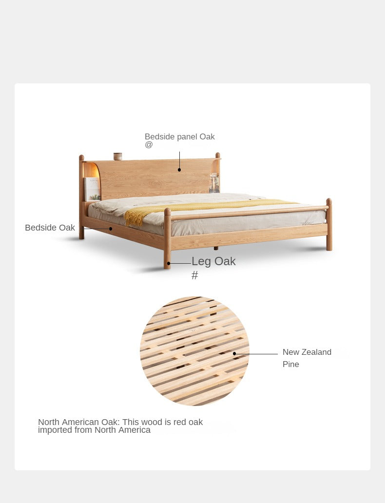 Oak solid wood luminous bed charger, shelf")