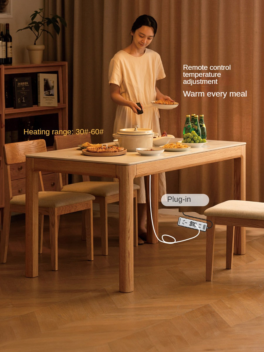 Heated Slate Dining Table Modern Multifunctional Oak Solid Wood "
