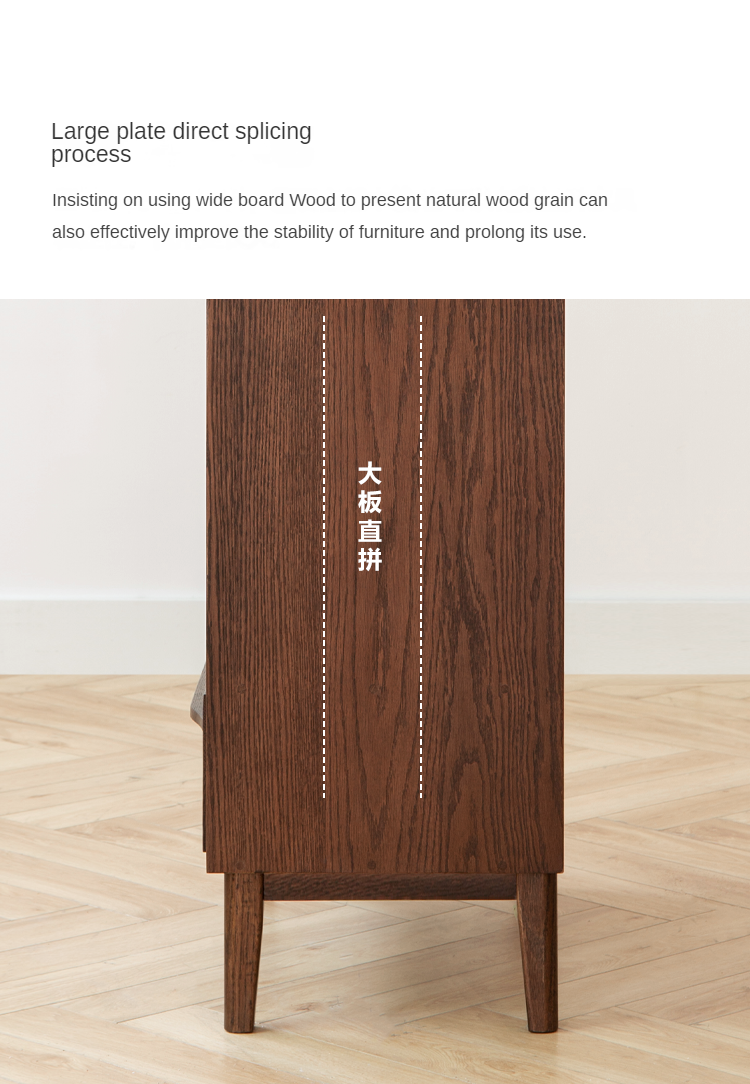 Oak Solid Wood Wide Edge Cabinet, Glass Sliding Door side Cabinet-