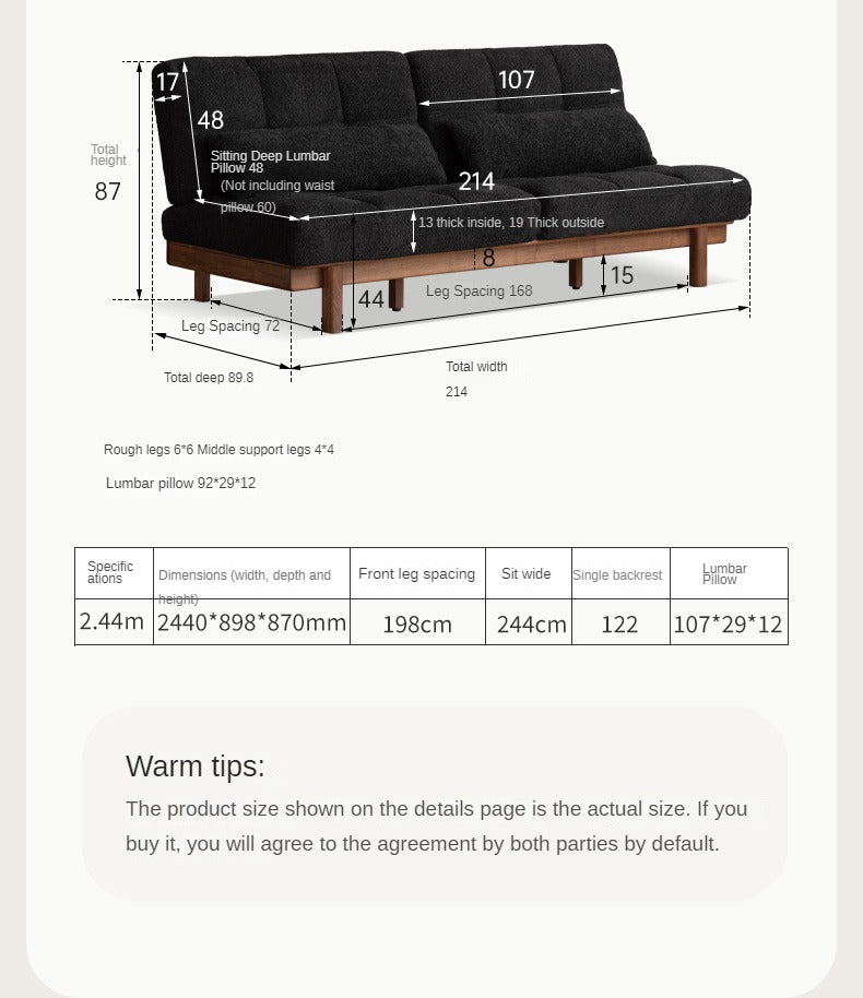 Black walnut solid wood modern straight sofa