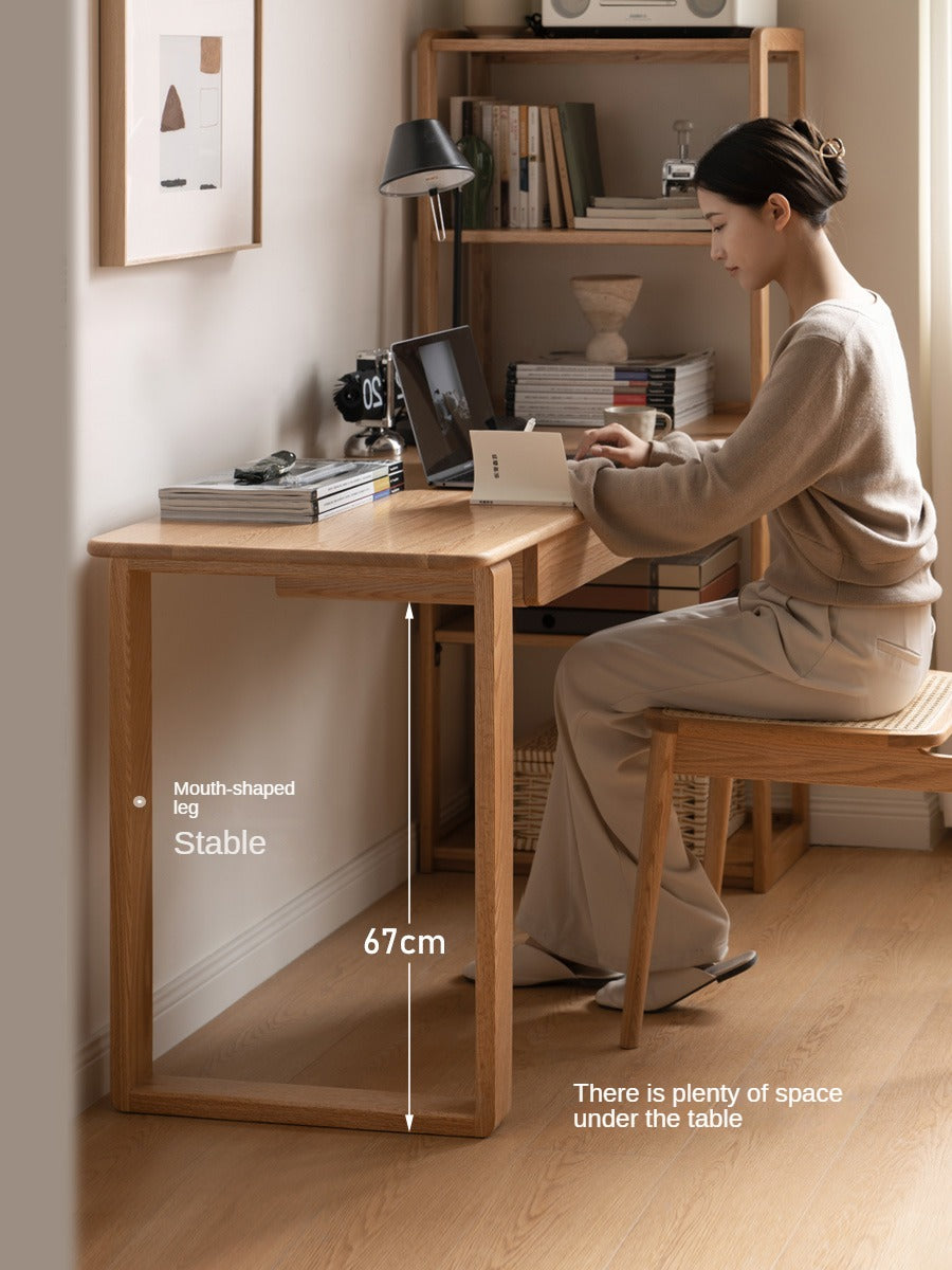 Office desk Single Leg & bookshelf Oak solid wood-