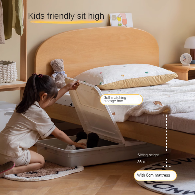 Beech Solid Wood Modern Children's Single Bed