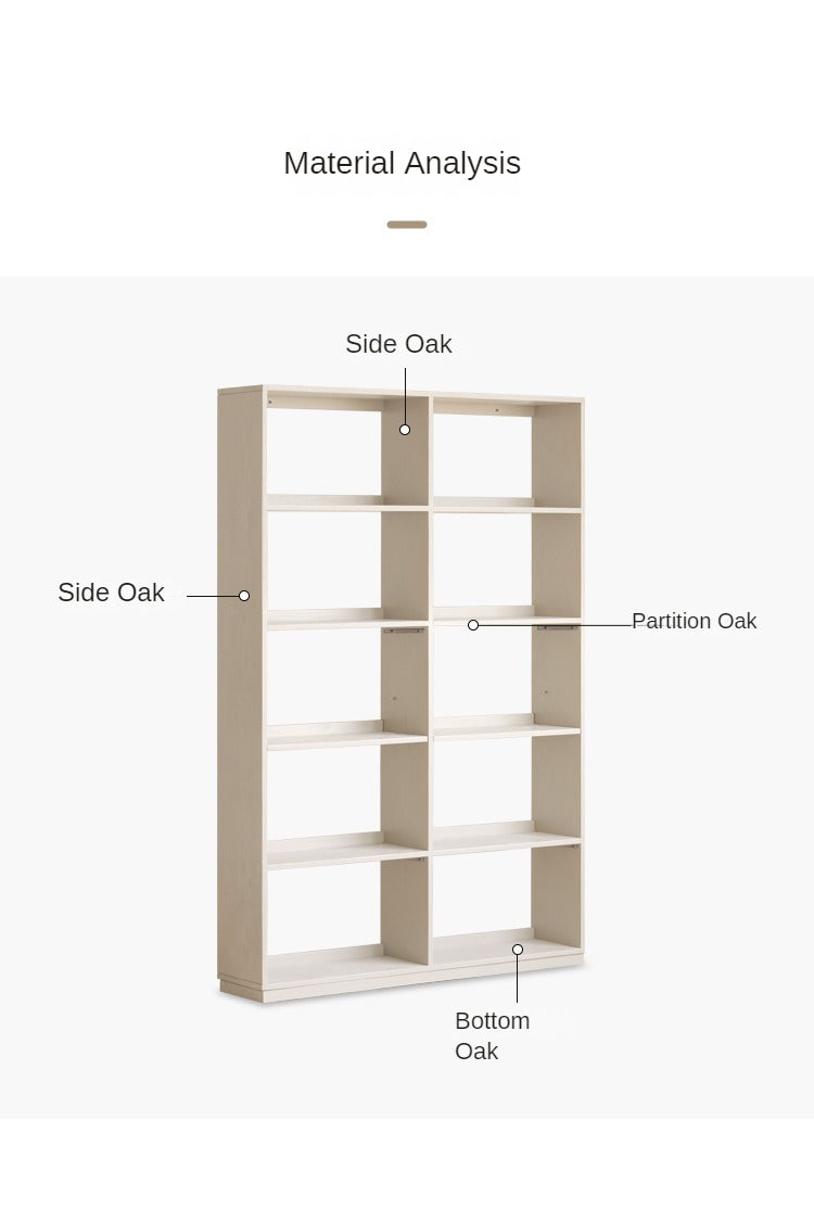Oak solid wood bookshelf storage rack cream style full wall cabinet
