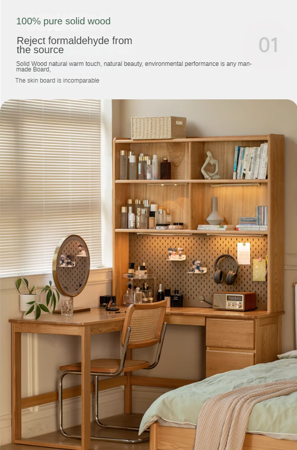 Oak solid wood computer desk with drawer