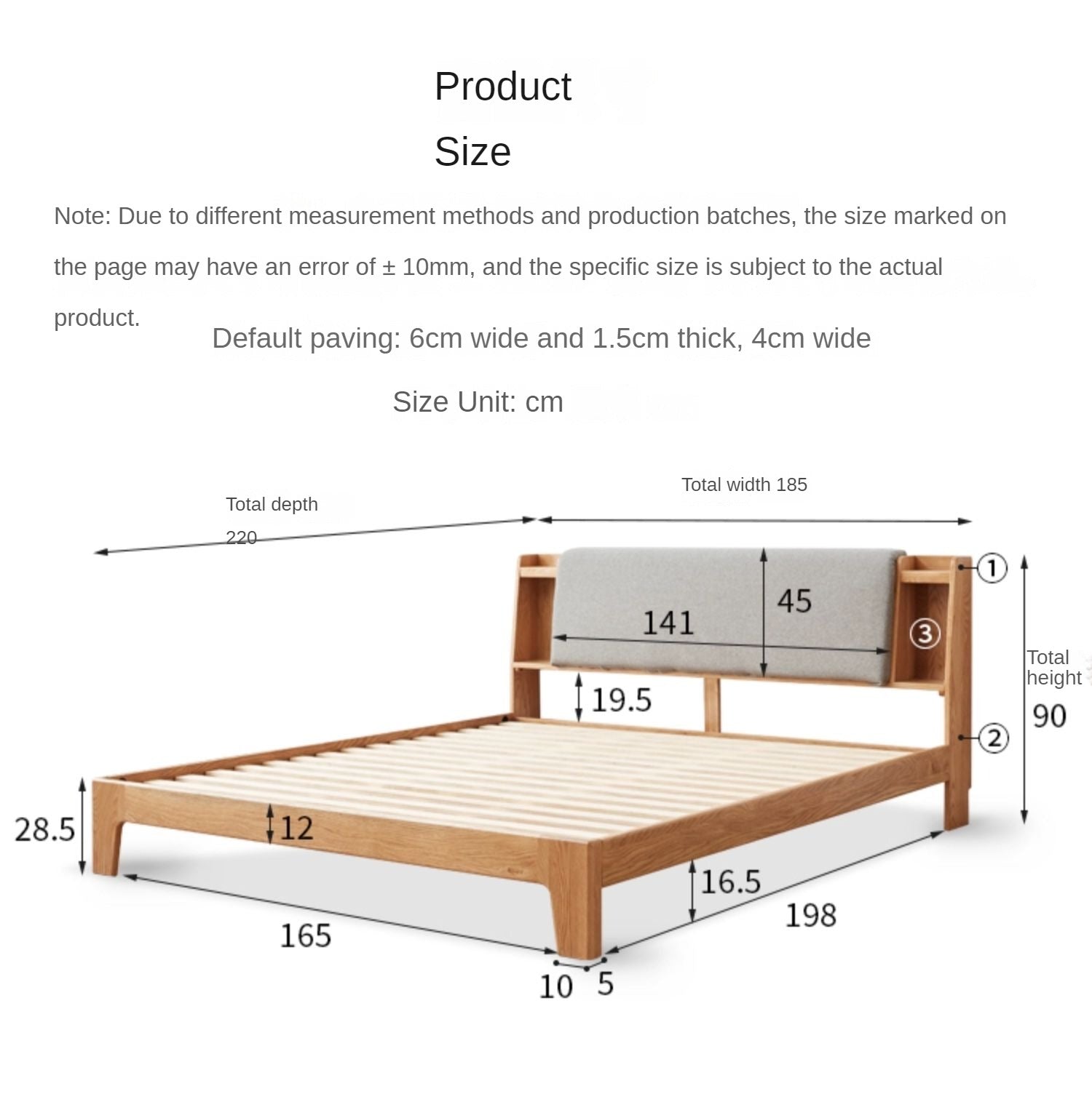 Fabric Bed Oak solid wood with light and shelf"