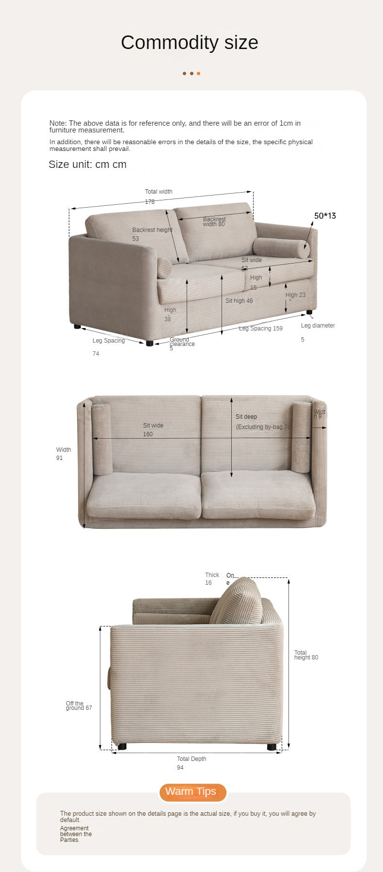 Fabric modern straight double seat sofa