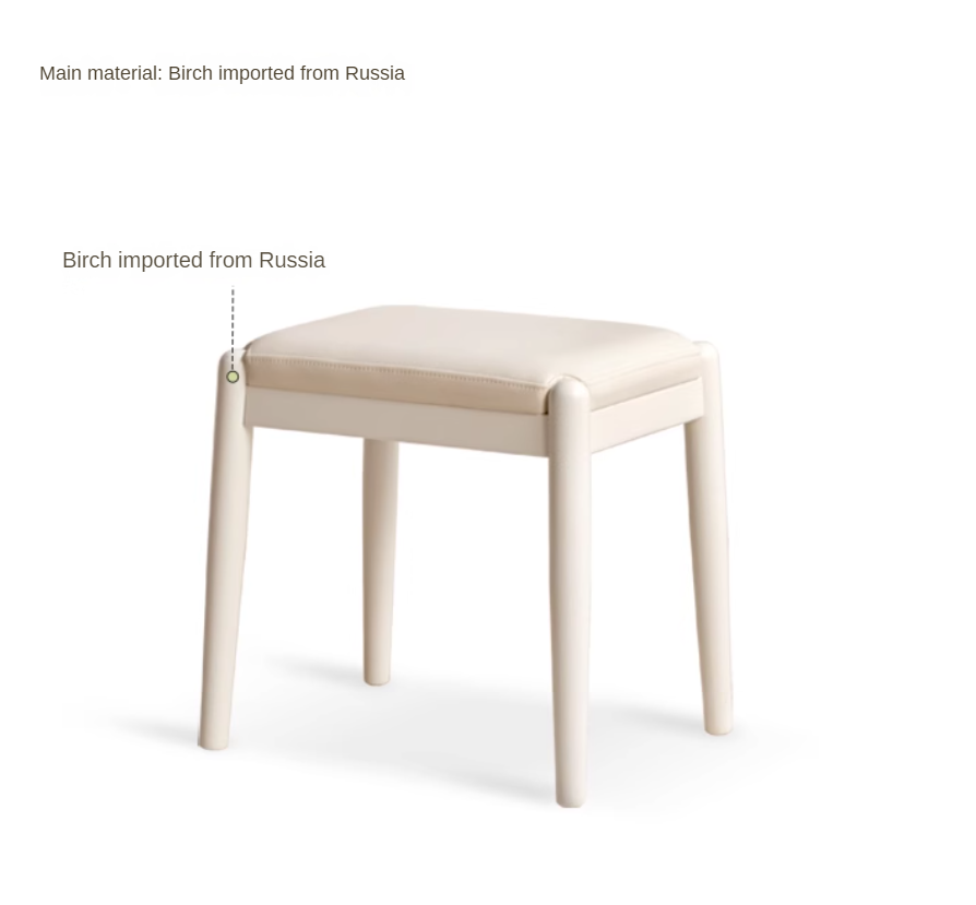 Birch Solid Wood Modern White Makeup Stool