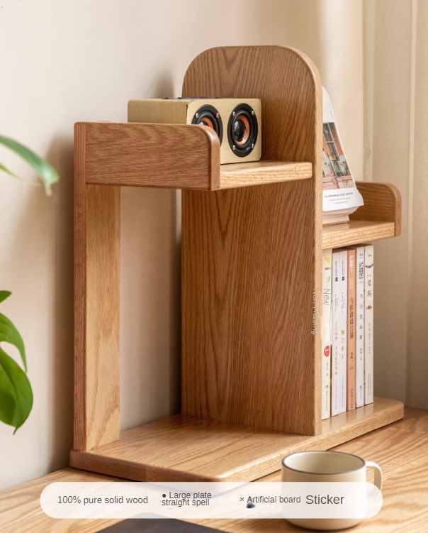 Oak Solid Wood Desktop Multi-Layer Bookshelf