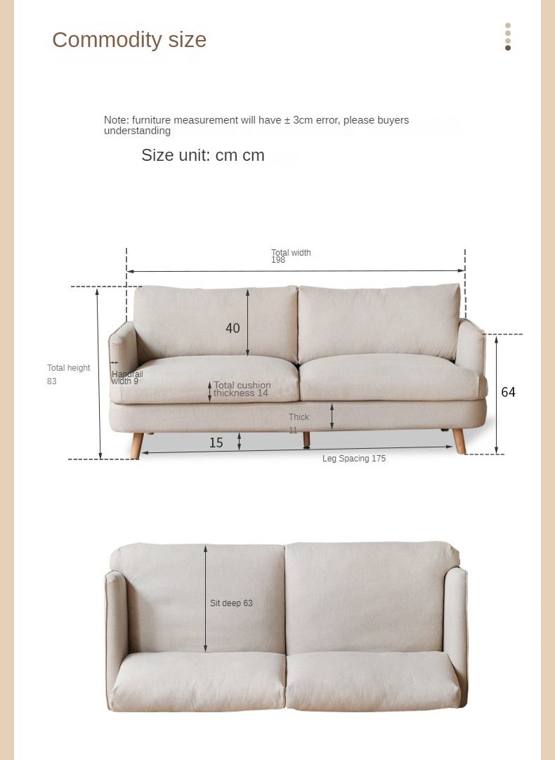 Fabric sofa modern three-seat straight sofa