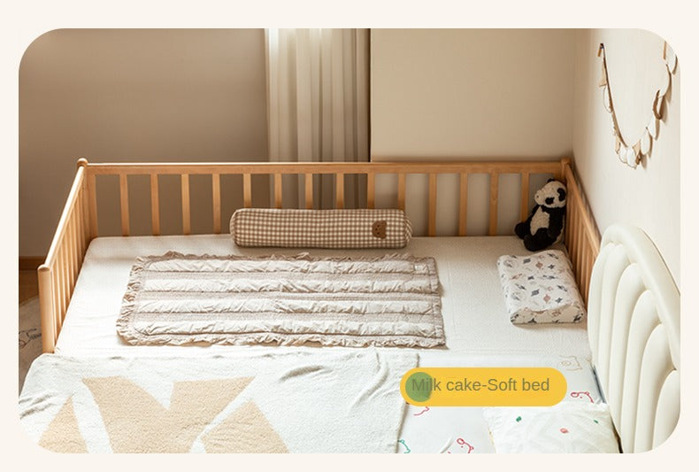 Beech solid wood children's bed with guardrails spliced bed<