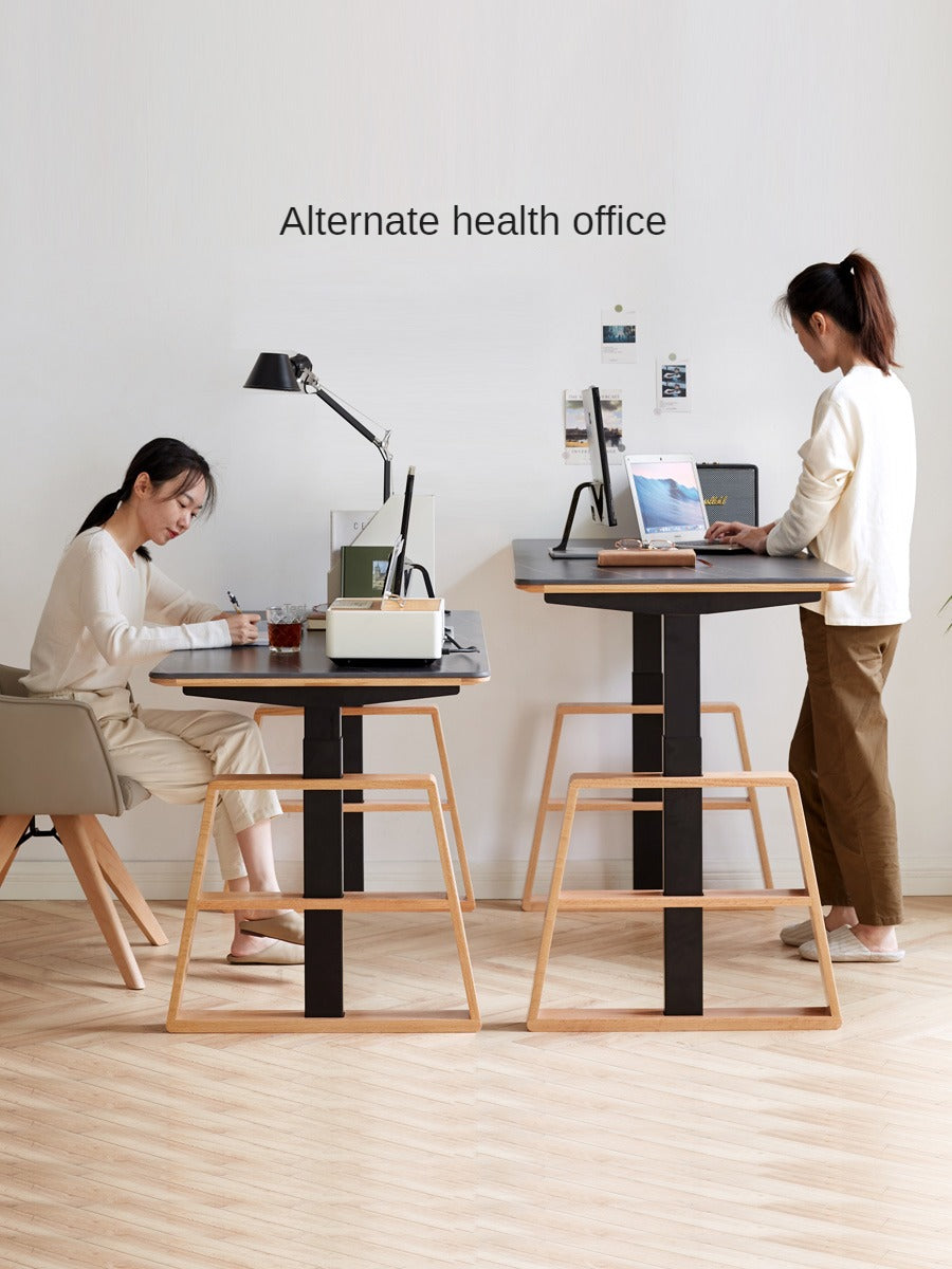 Oak solid wood Standing desk with rock slab top-