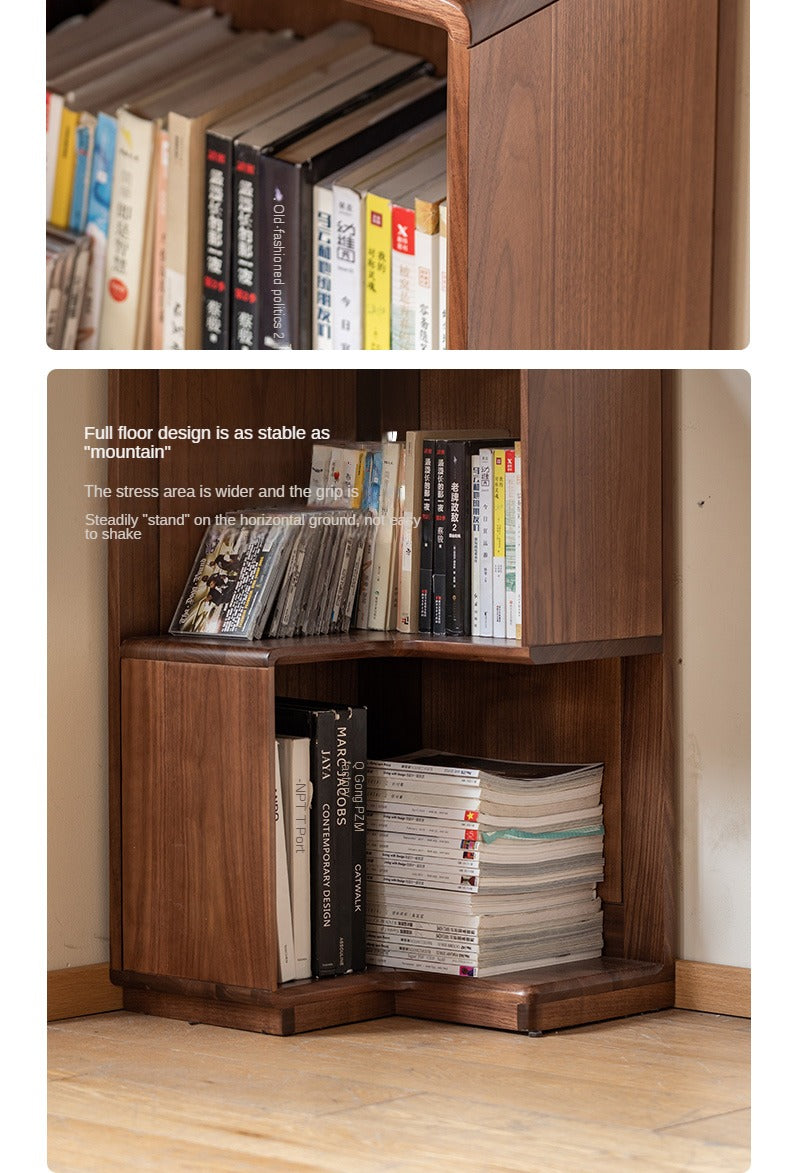 Black walnut solid wood corner storage bookcase<