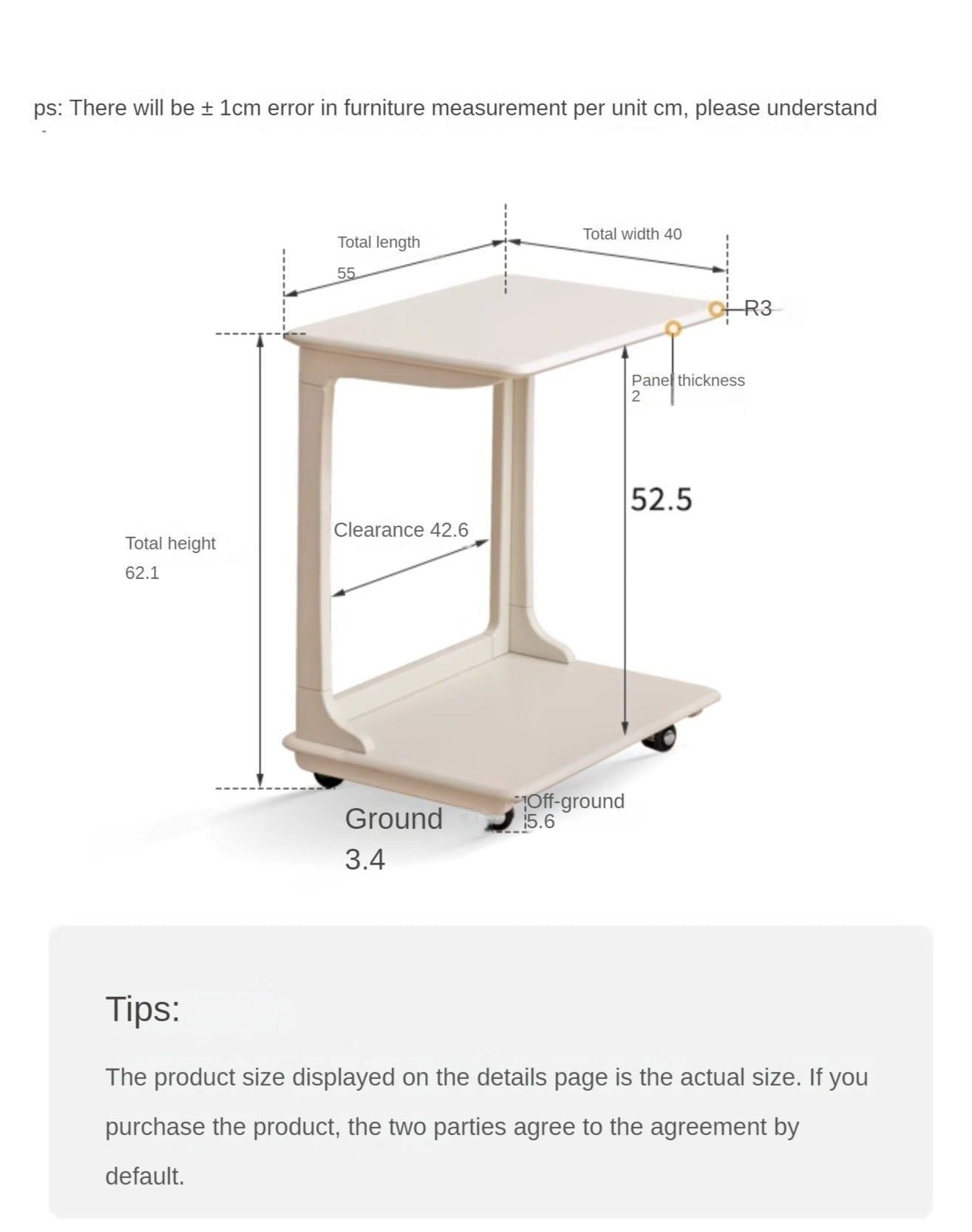 Birch solid wood Mobile side table -