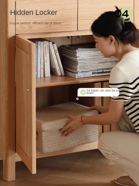 Oak solid wood bookcase with glass door