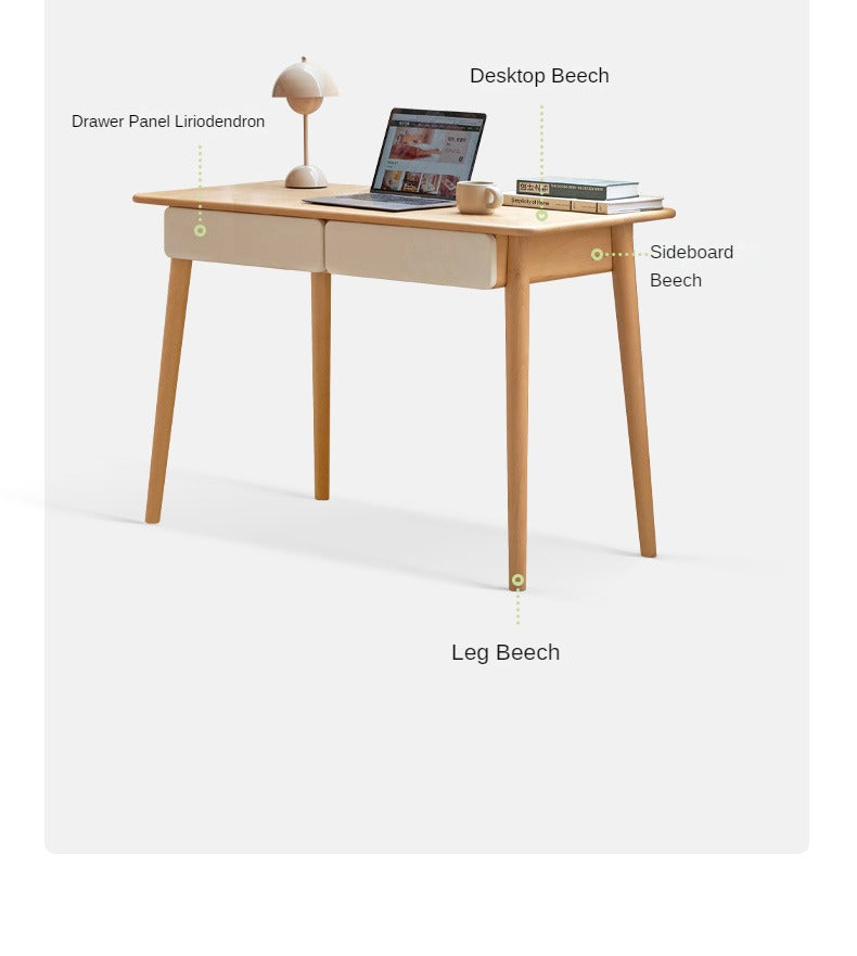 Beech Solid Wood Office Desk With Drawer