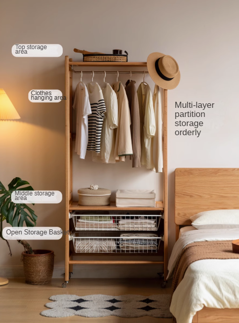 Oak Solid Wood Rack Integrated Clothes Hanger