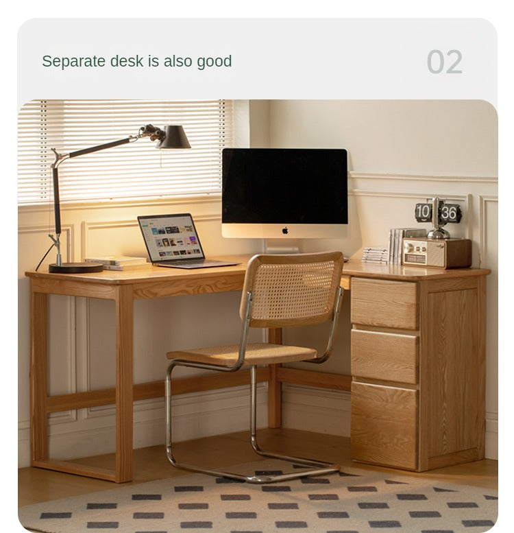 Oak solid wood computer desk with drawer