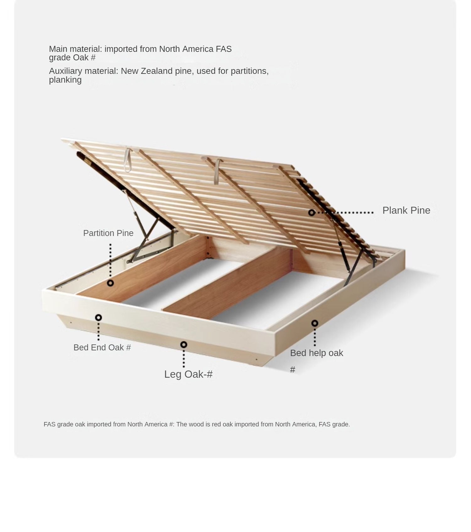 Oak solid wood box bed cream style platform bed, headboard-free bed<