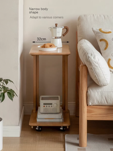 Beech solid wood mobile side table