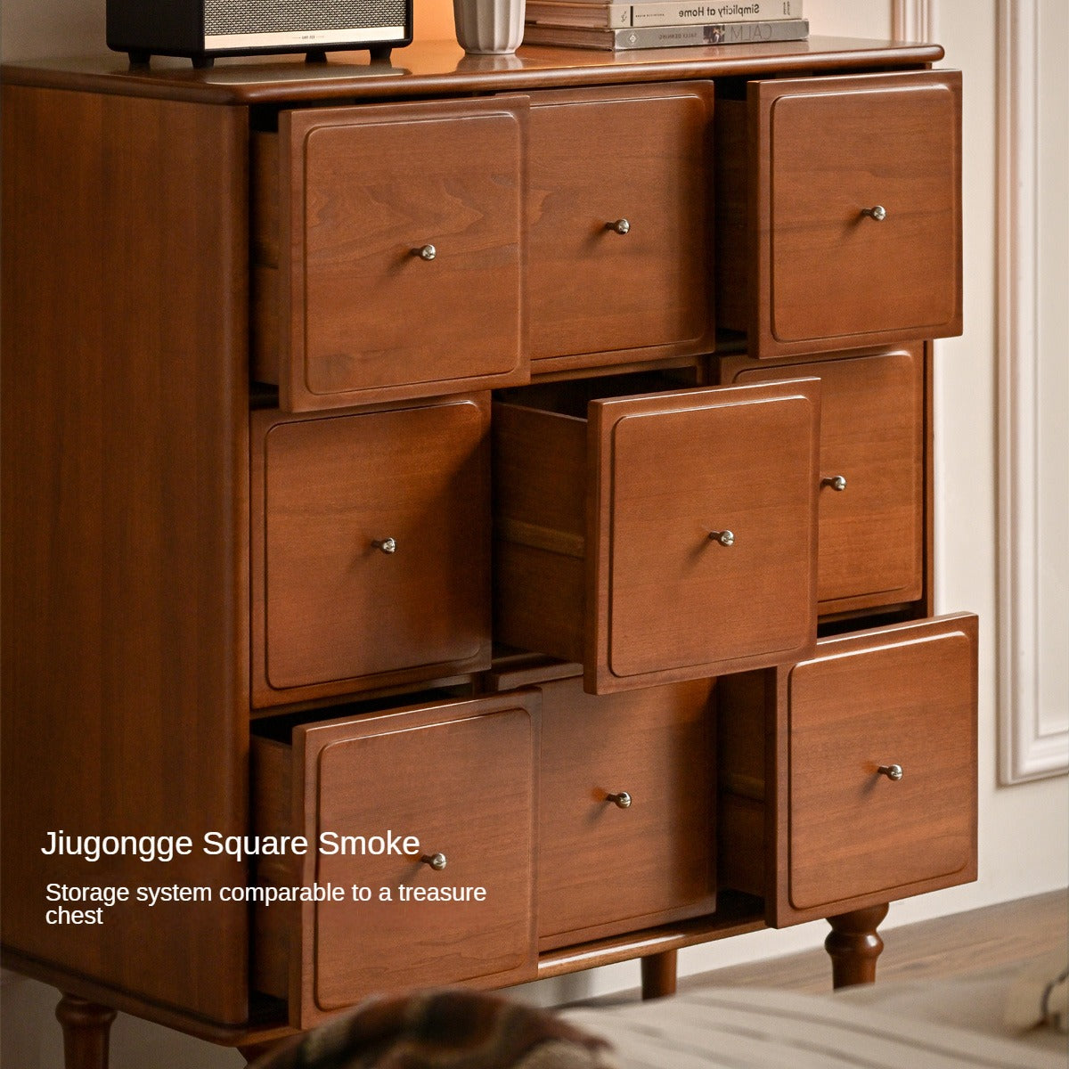 Poplar Solid Wood Cabinet French Retro Nine Drawers Cabinet