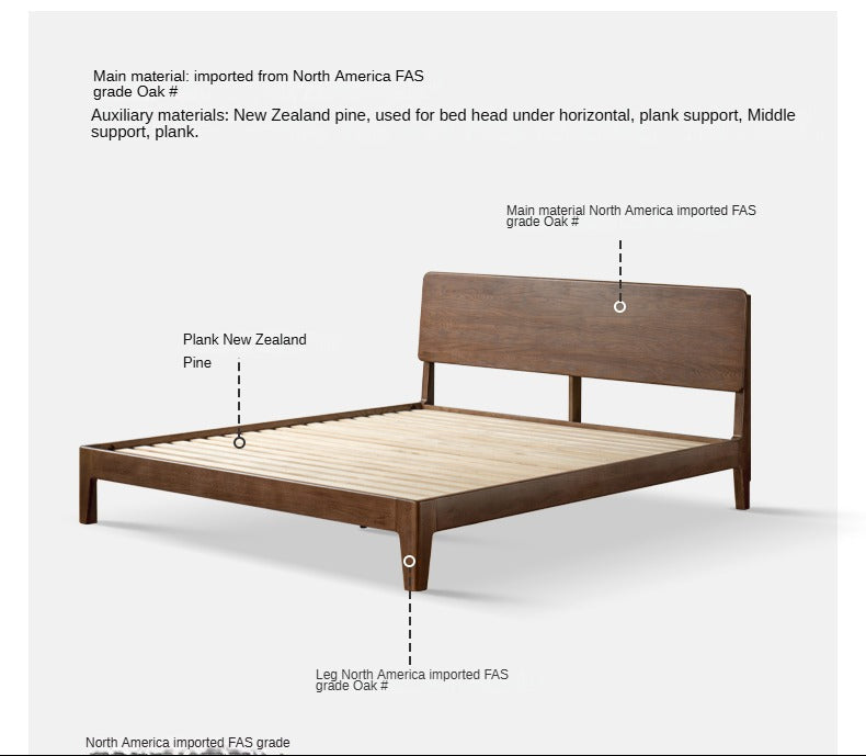 Oak Solid Wood High Back Large Bed