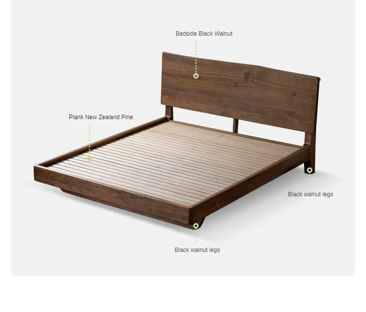 Black Walnut solid wood bed Wabi-sabi style