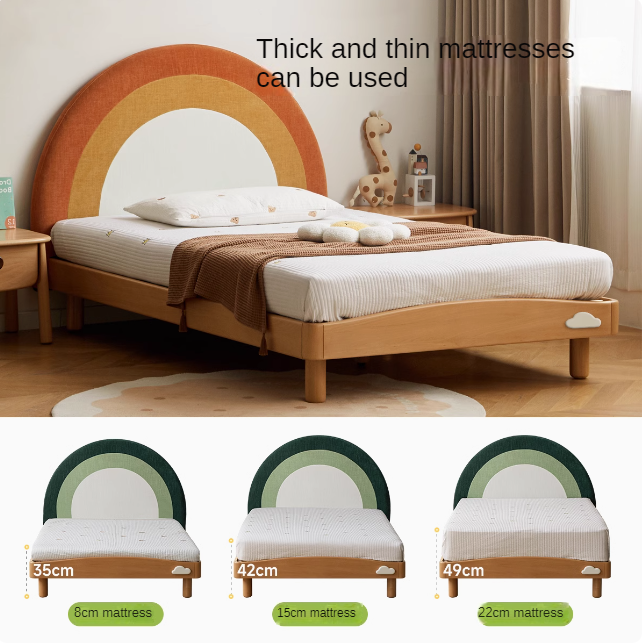 Beech Solid Wood Children's Rainbow Montessori Platform Bed